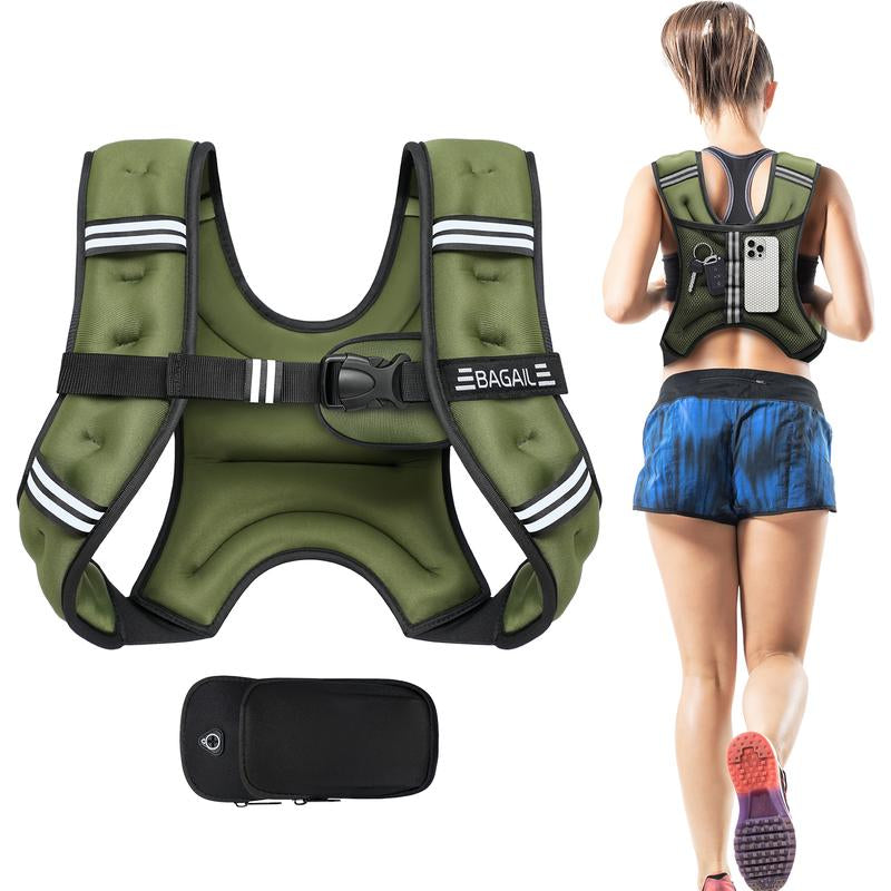 【Holiday Haul】Bagail Weighted Vest, 5Lbs/8Lbs/10Lbs/12Lbs/15Lbs/20Lbs/25Lbs/30Lbs Weight Vest with Detachable Phone Pouch, Rucking Vest for Women, Men, Walking, Training, Running Glute Workout Equipment Sweat Fitness Belt