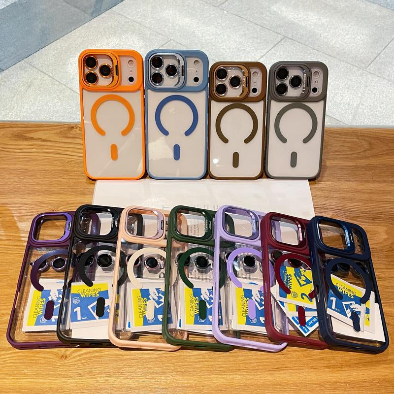 Magnetic Case for Iphone 17 Pro Max 16 15 14 13 12 11 +Camera Lens Protector & Built-In Metal Camera Ring Stand,Compatible with Magsafe,Shockproof Military-Grade Protection Acrylic Clear Phone Cover