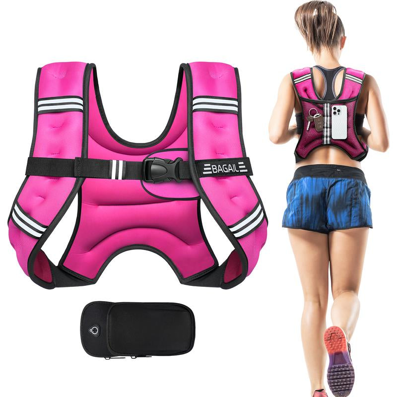 【Holiday Haul】Bagail Weighted Vest, 5Lbs/8Lbs/10Lbs/12Lbs/15Lbs/20Lbs/25Lbs/30Lbs Weight Vest with Detachable Phone Pouch, Rucking Vest for Women, Men, Walking, Training, Running Glute Workout Equipment Sweat Fitness Belt