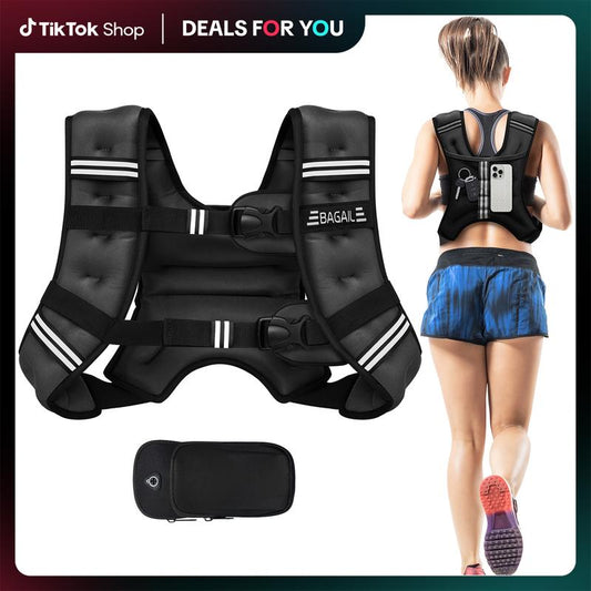 【Holiday Haul】Bagail Weighted Vest, 5Lbs/8Lbs/10Lbs/12Lbs/15Lbs/20Lbs/25Lbs/30Lbs Weight Vest with Detachable Phone Pouch, Rucking Vest for Women, Men, Walking, Training, Running Glute Workout Equipment Sweat Fitness Belt